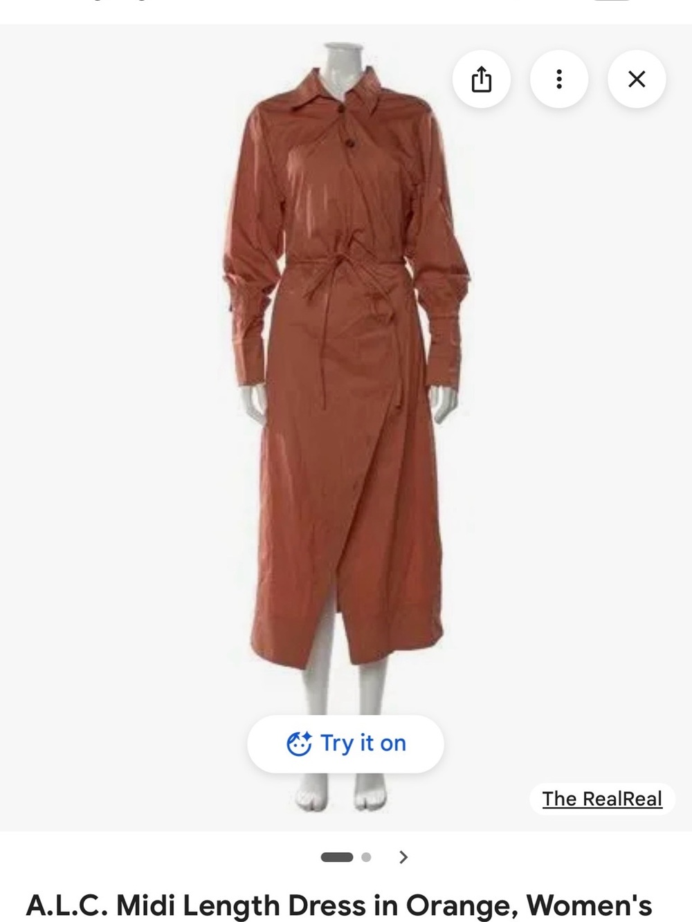 A.L.C. Rust-Orange Midi Shirt Dress with Tie Waist